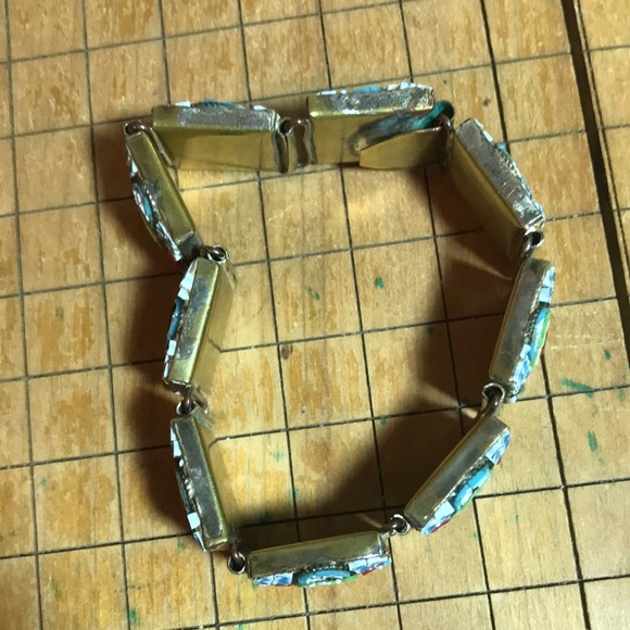 ANTIQUE MICRO MOSAIC 7.25”L Bracelet 5/8”W Blue White Red Green Italy - Picture 7 of 9